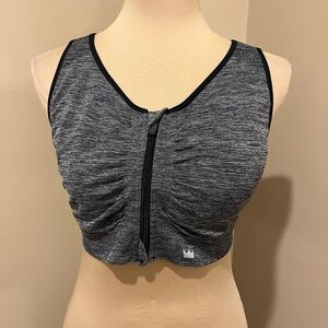 SHEFIT Gray Zip-Front Sports Bra with Racerback (no pads), size 3lux